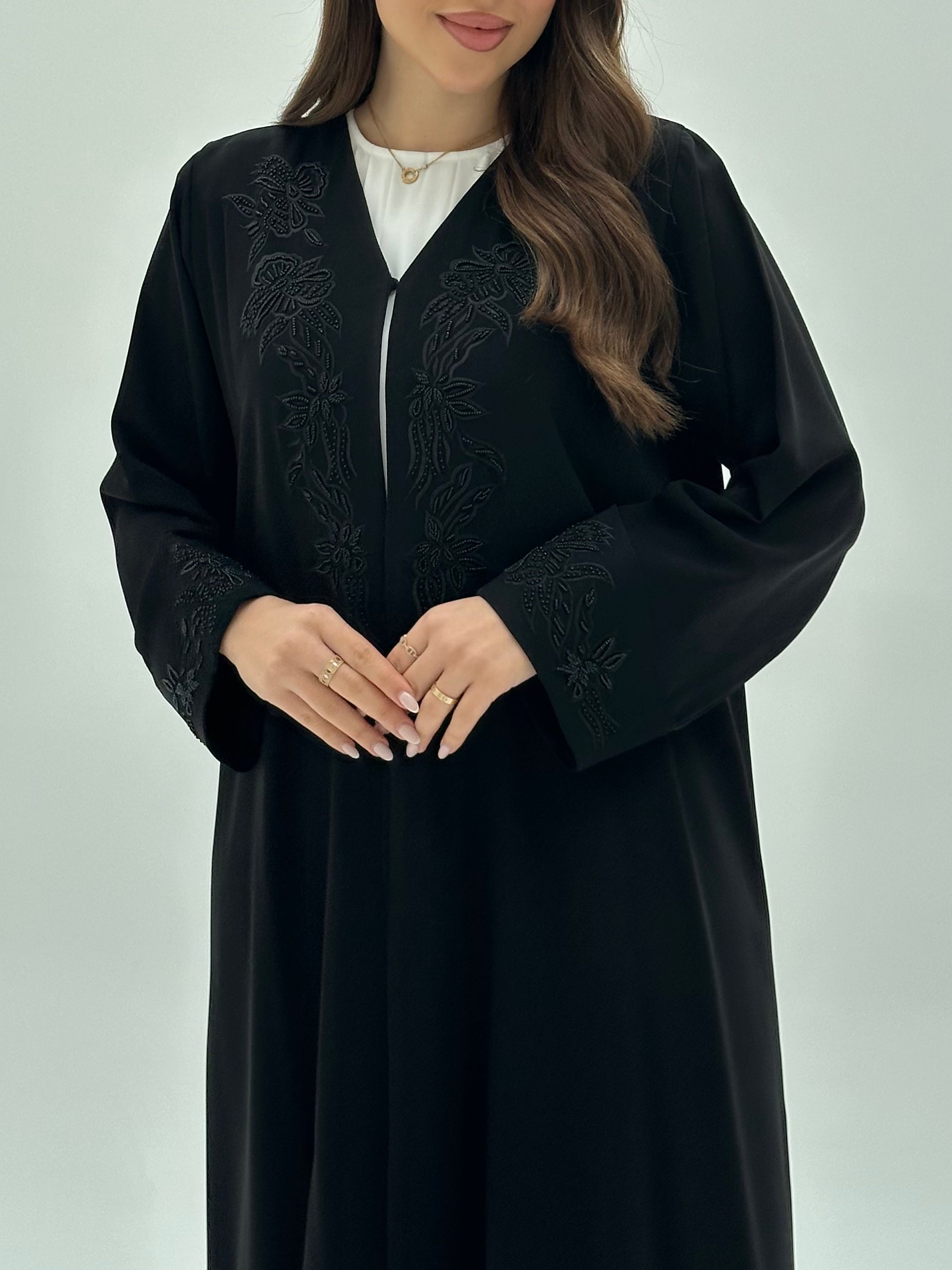 C 1939 Black Floral Beaded Abaya