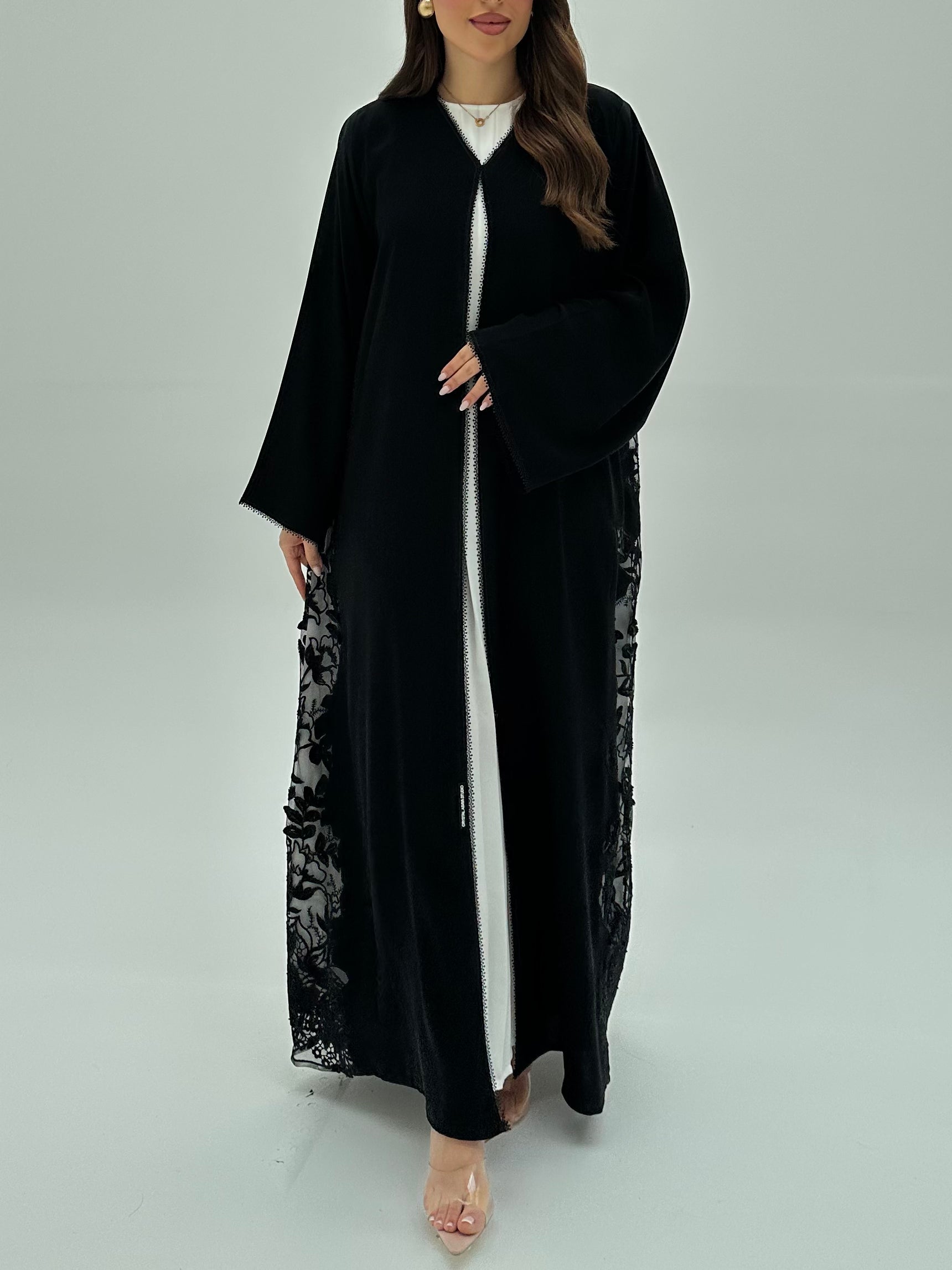 C 1940 Black Beaded Lace Abaya