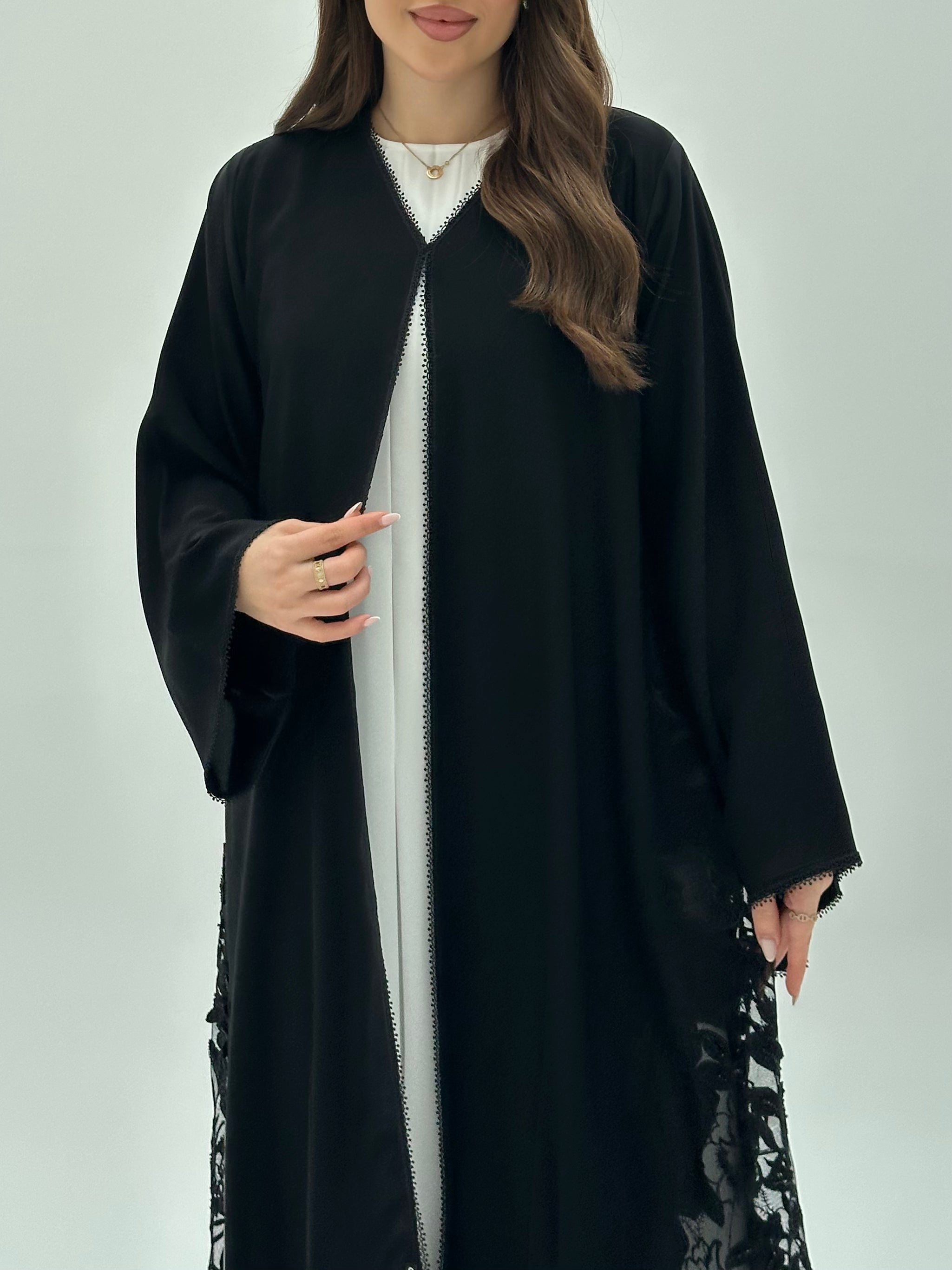 C 1940 Black Beaded Lace Abaya