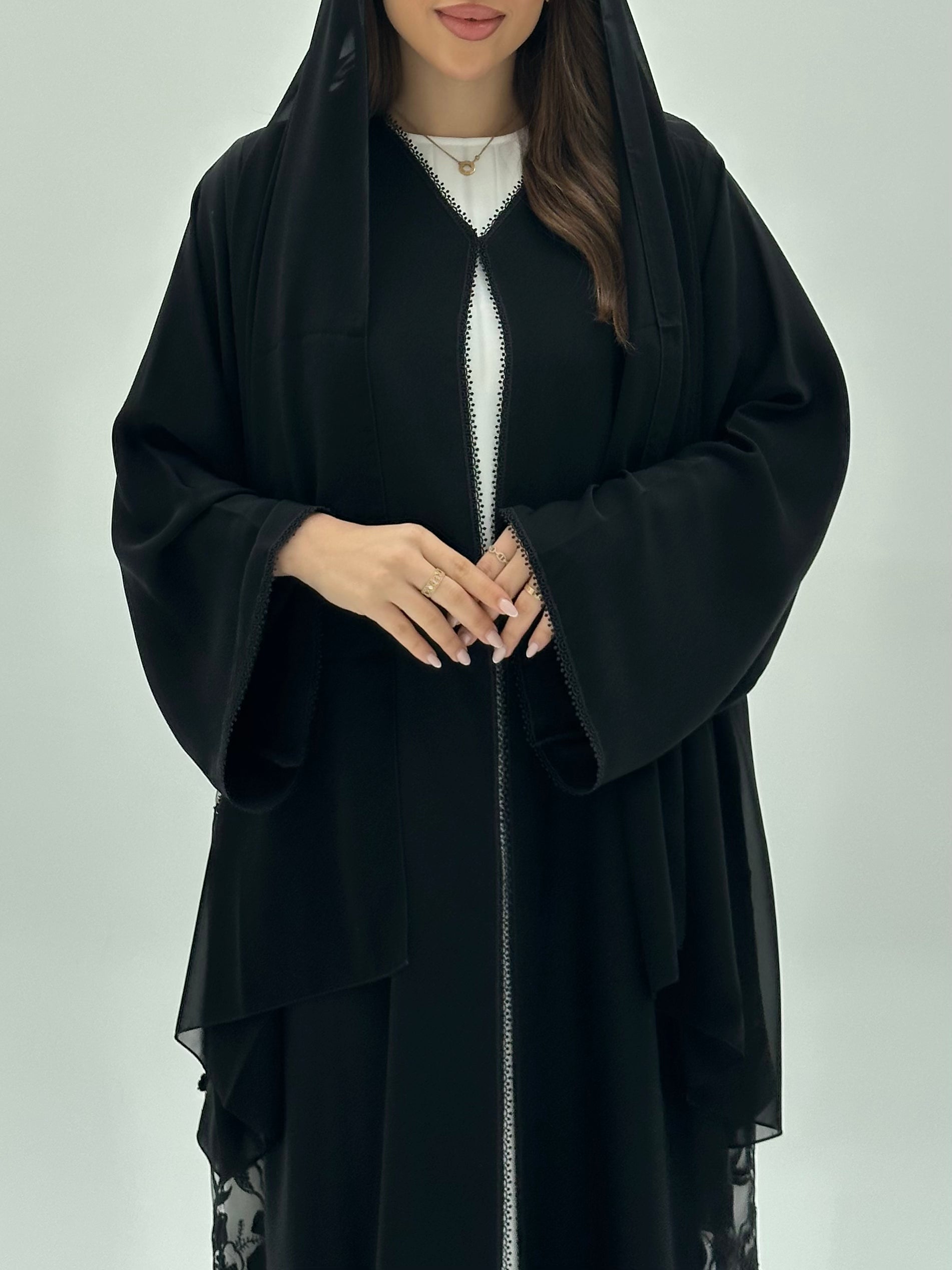 C 1940 Black Beaded Lace Abaya