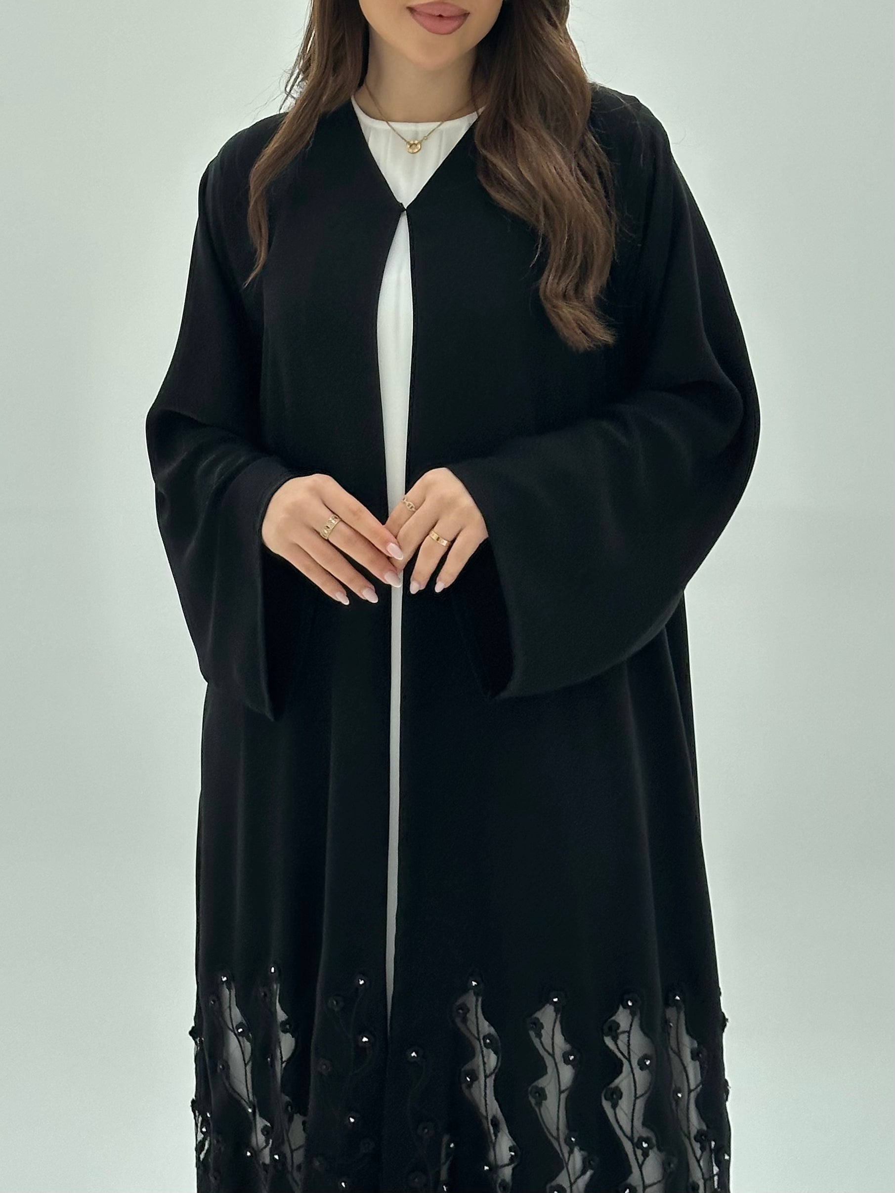 C 1941 Black Floral Lace Abaya