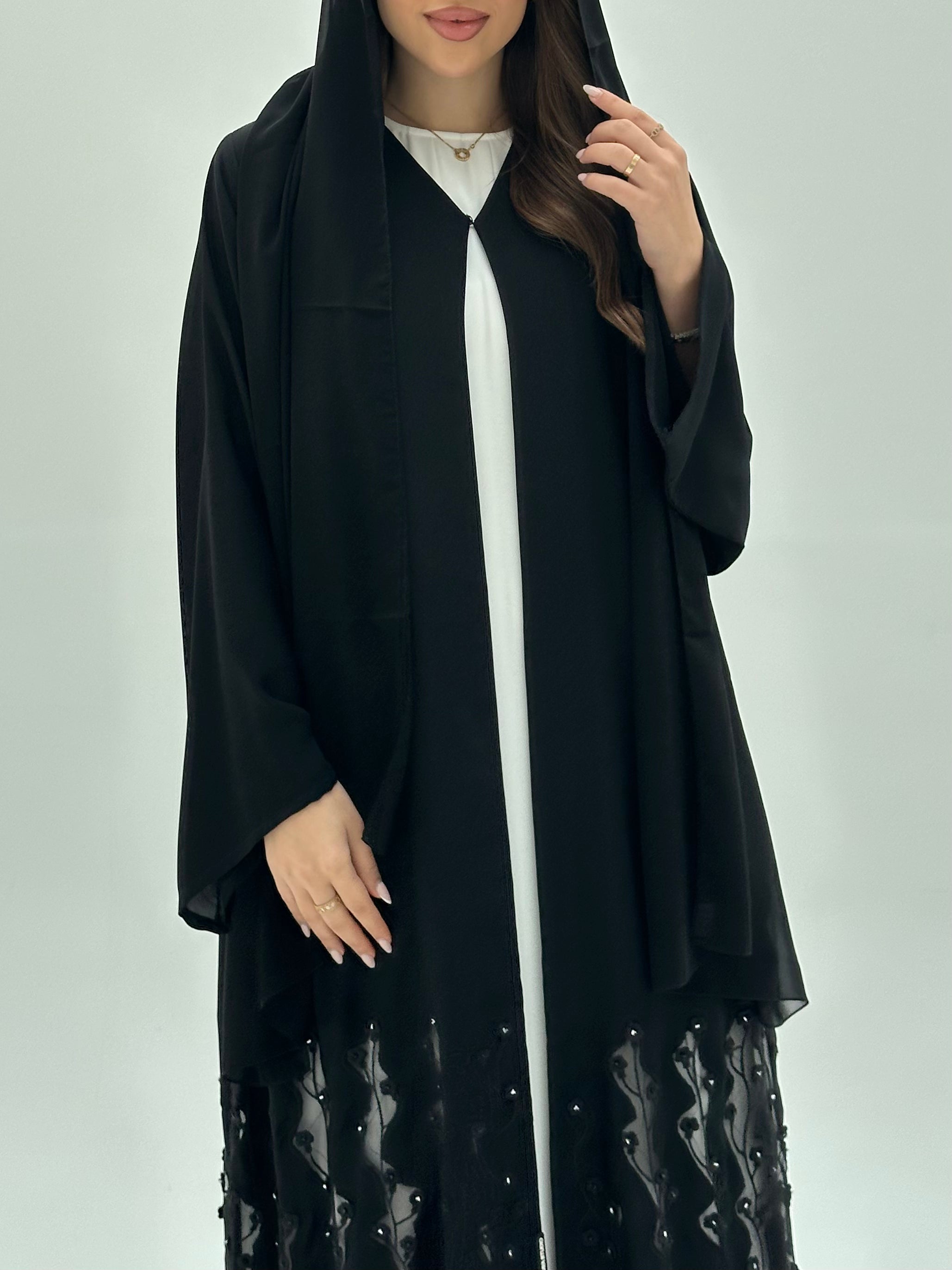 C 1941 Black Floral Lace Abaya