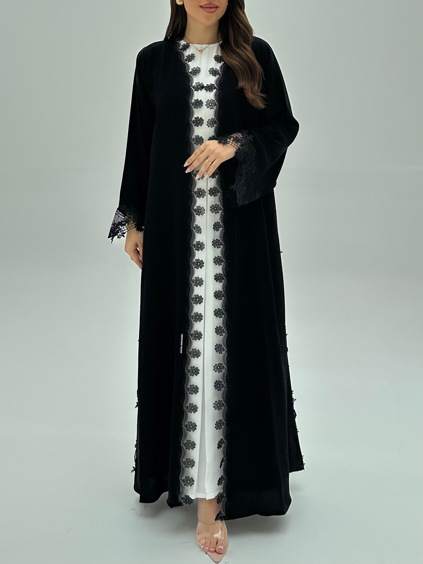 C 1942 Black Floral Lace Abaya