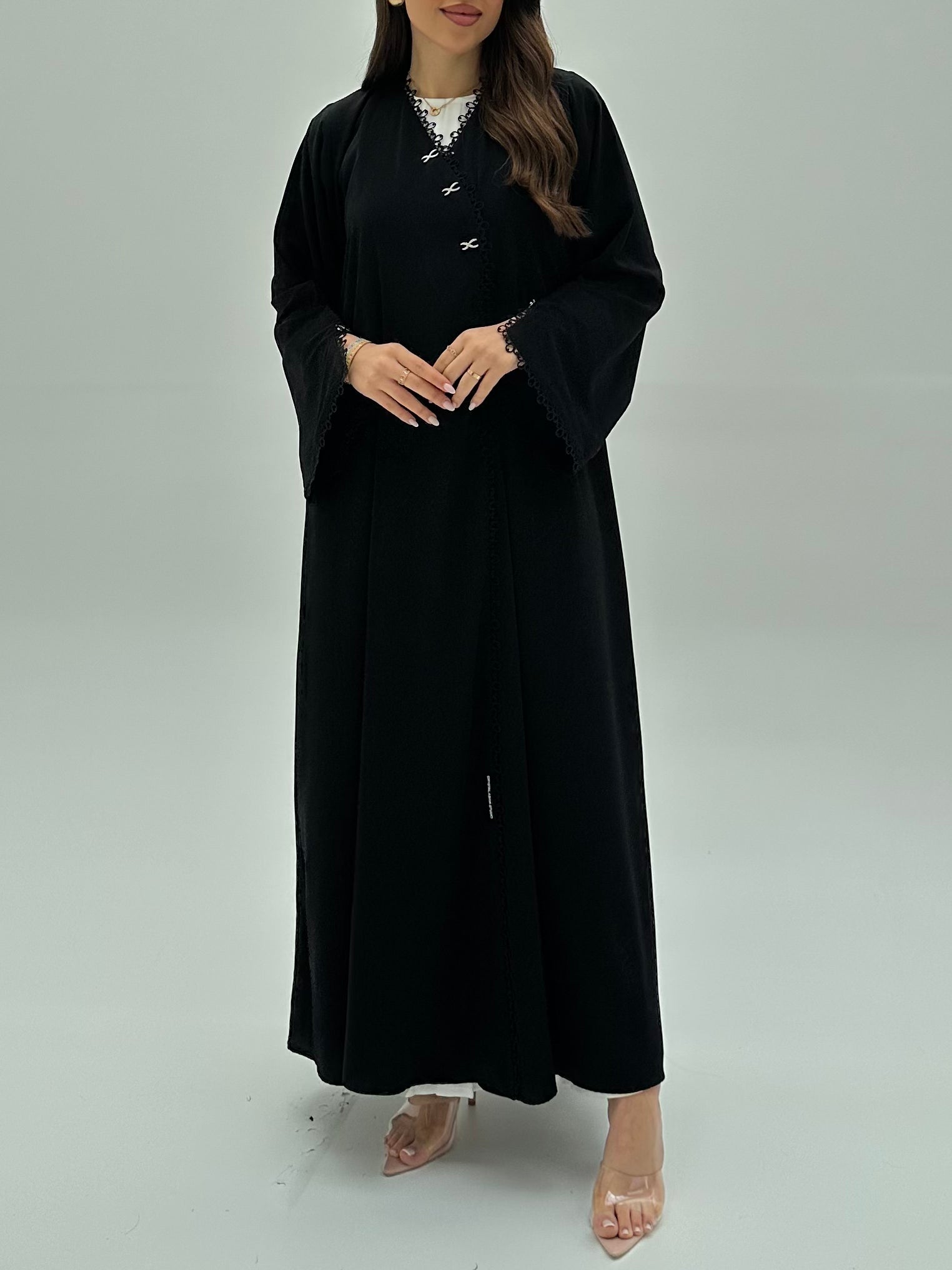 C 1944 Black Lace Abaya - crepe