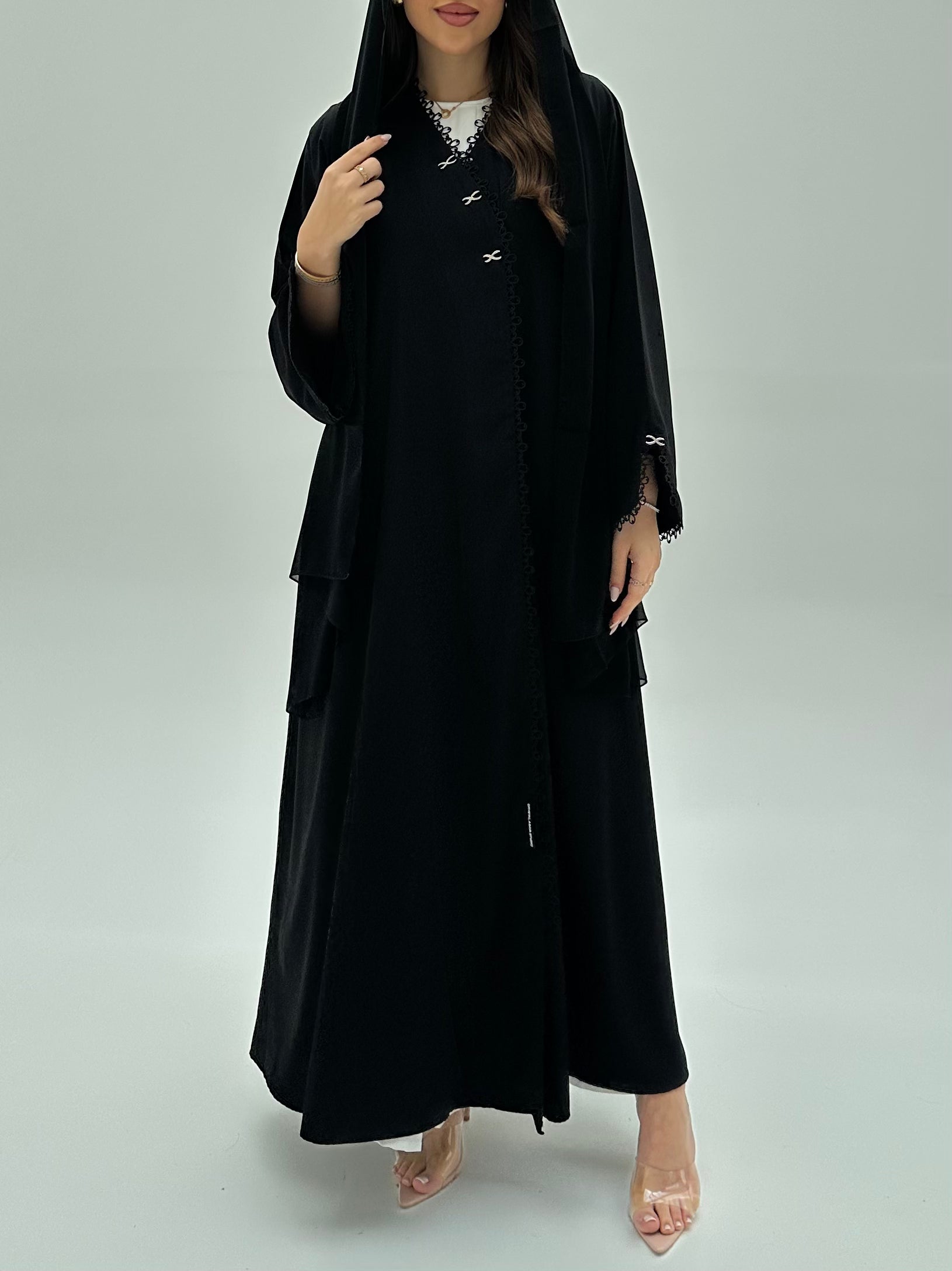 C 1944 Black Lace Abaya - crepe