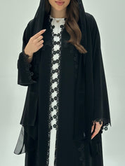 C 1948 Black Crystal Floral Lace Abaya