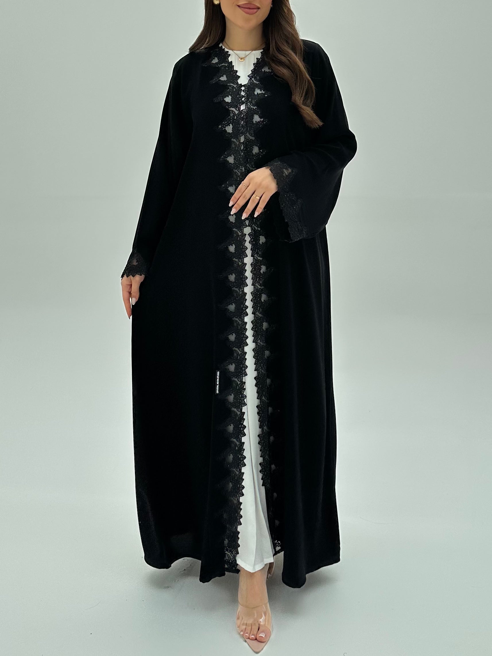 C 1949 Black Crystal Lace Abaya