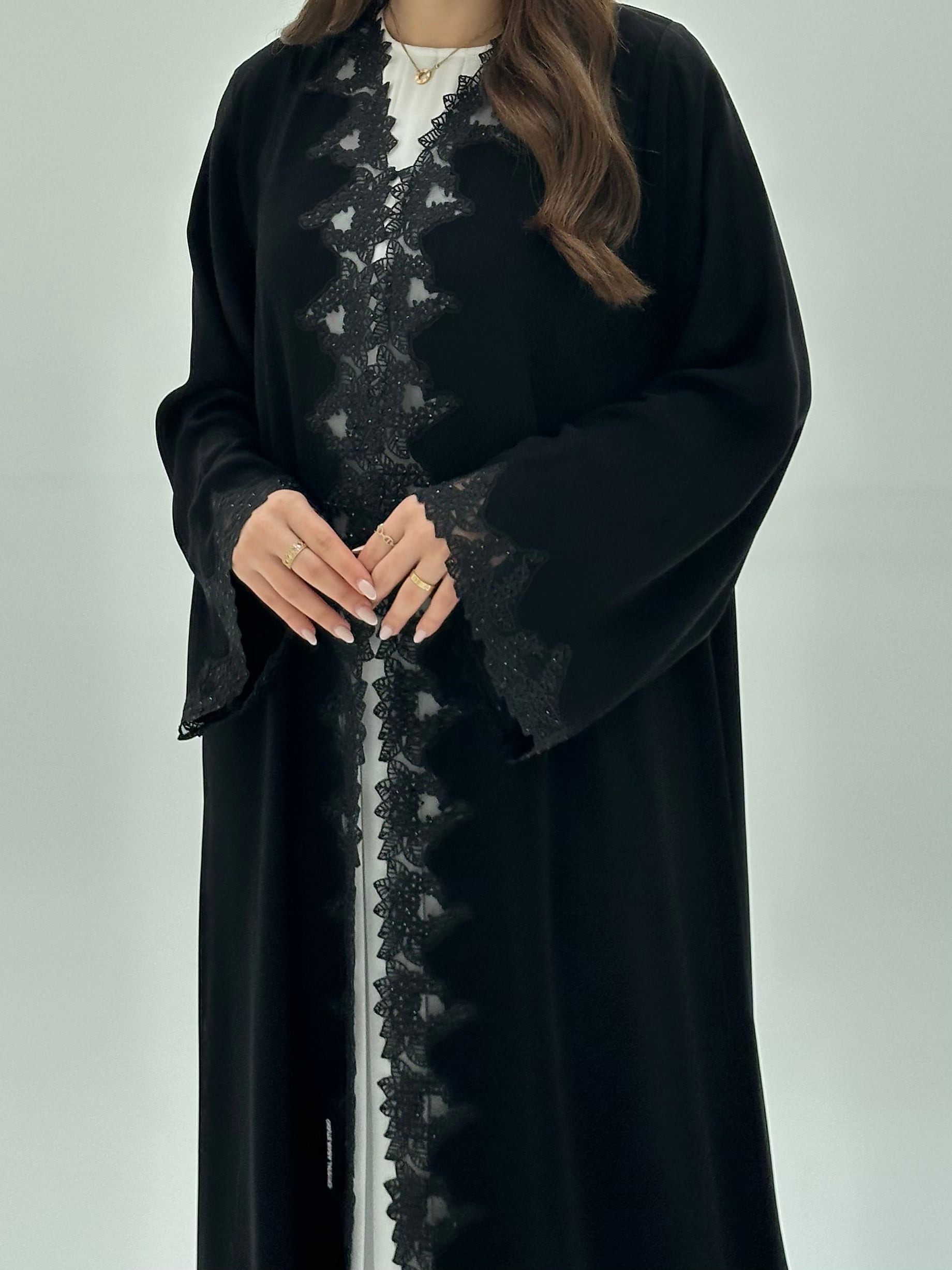 C 1949 Black Crystal Lace Abaya