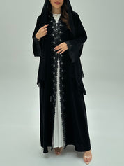 C 1949 Black Crystal Lace Abaya