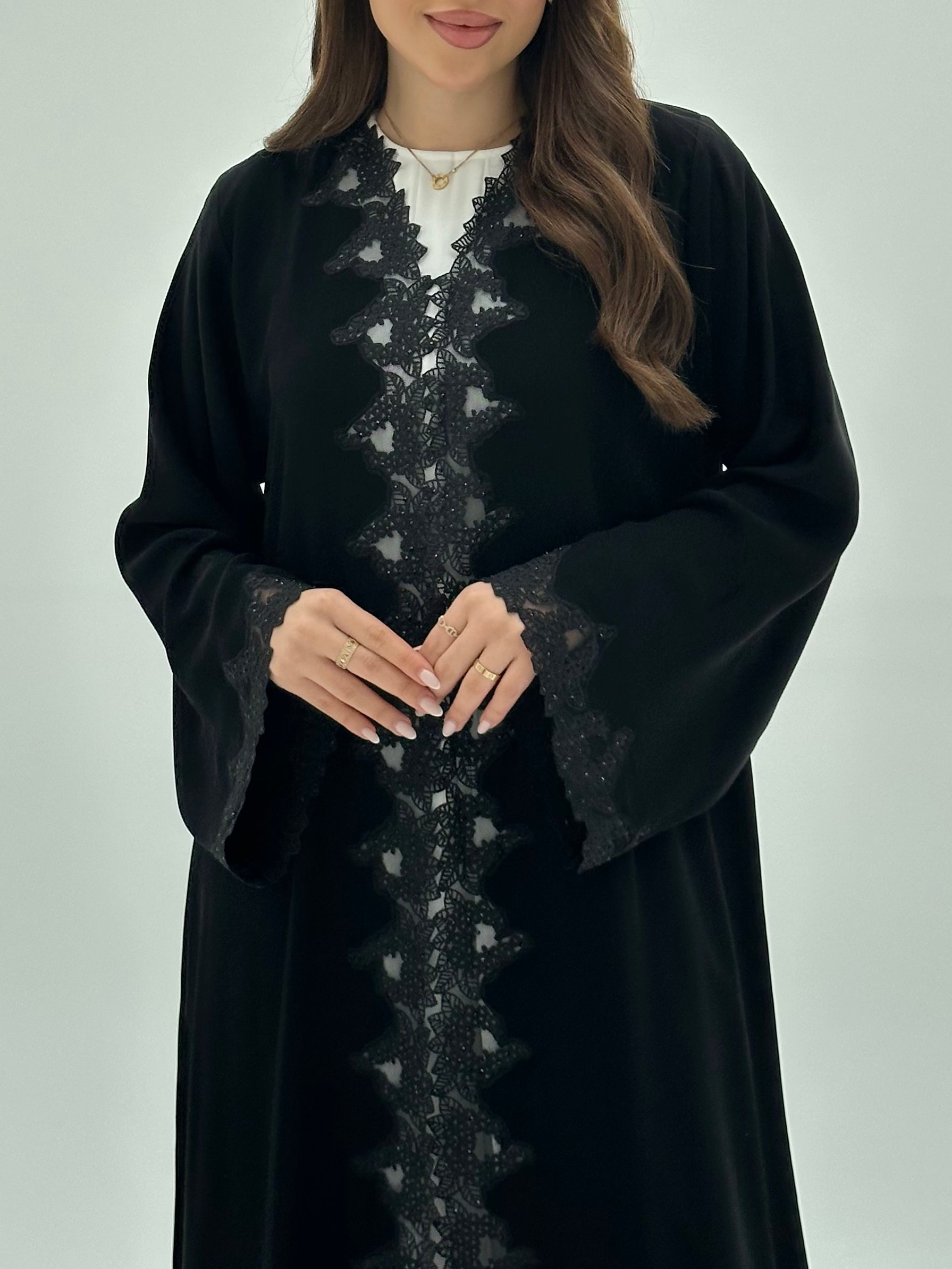 C 1949 Black Crystal Lace Abaya