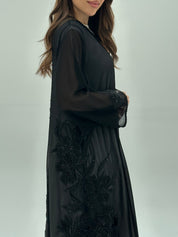 C 1950 Black Beaded Lace Abaya