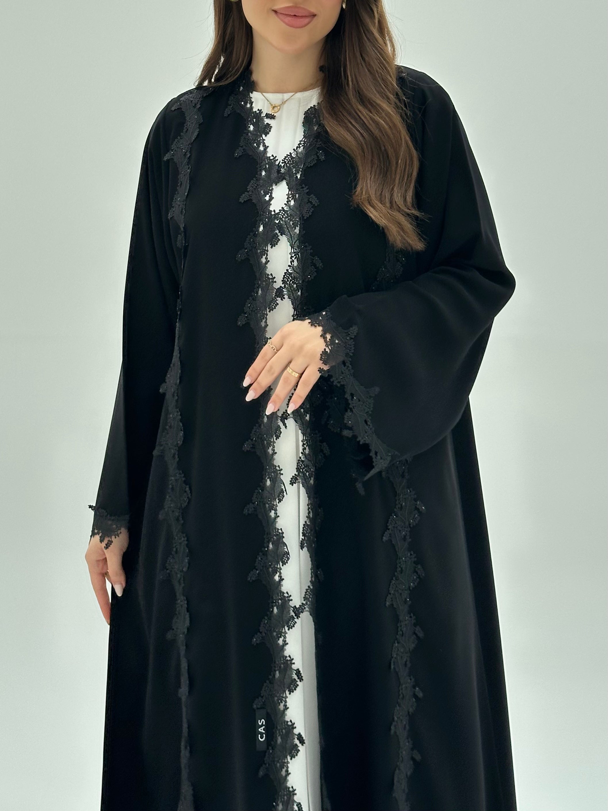 C 1952 Black Crystal Lace Abaya