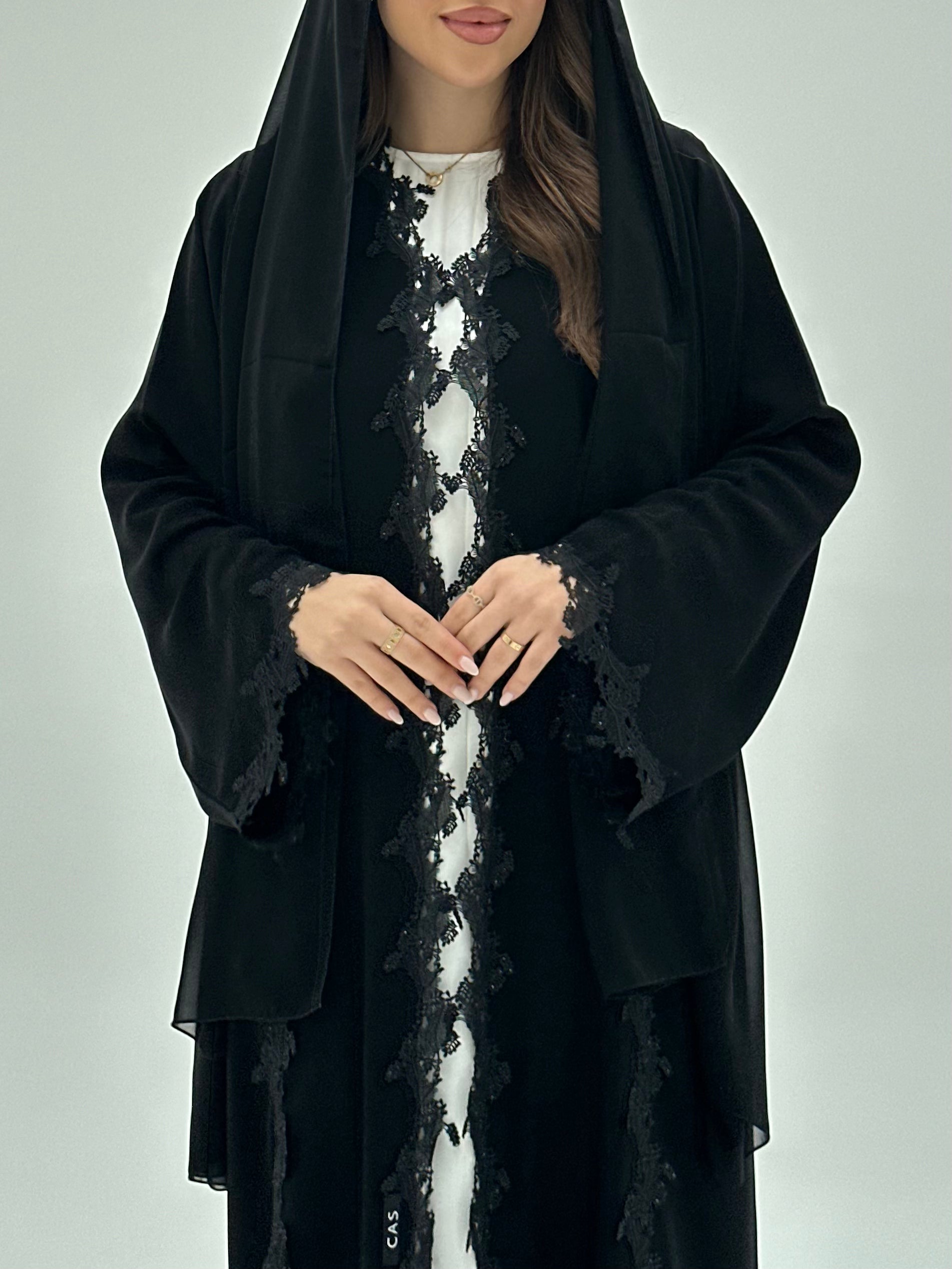 C 1952 Black Crystal Lace Abaya