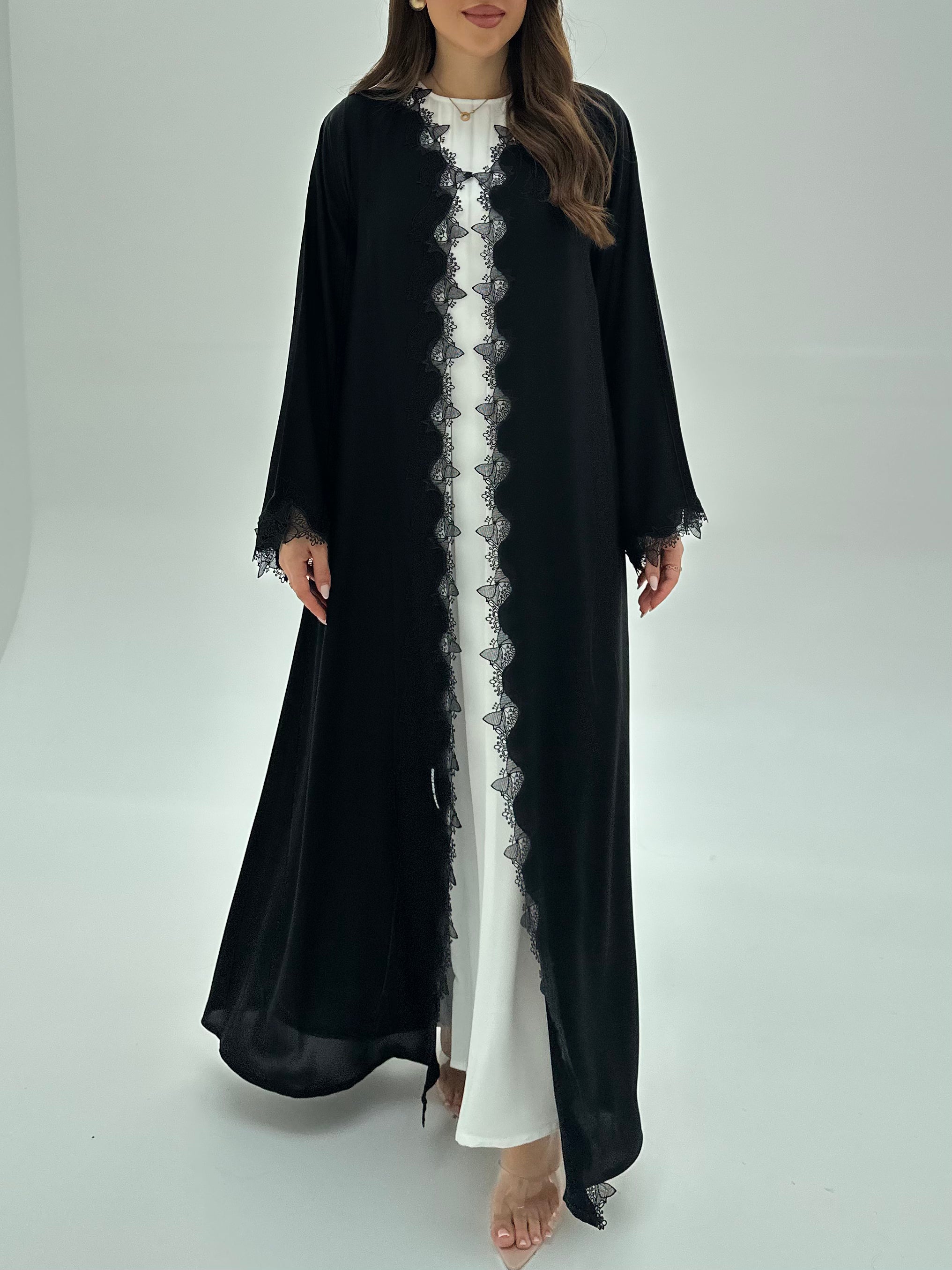 C 1954 Black Bow Lace Abaya