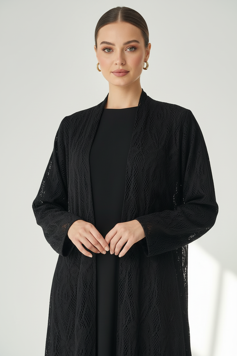 C 1956 Black Dantel Abaya