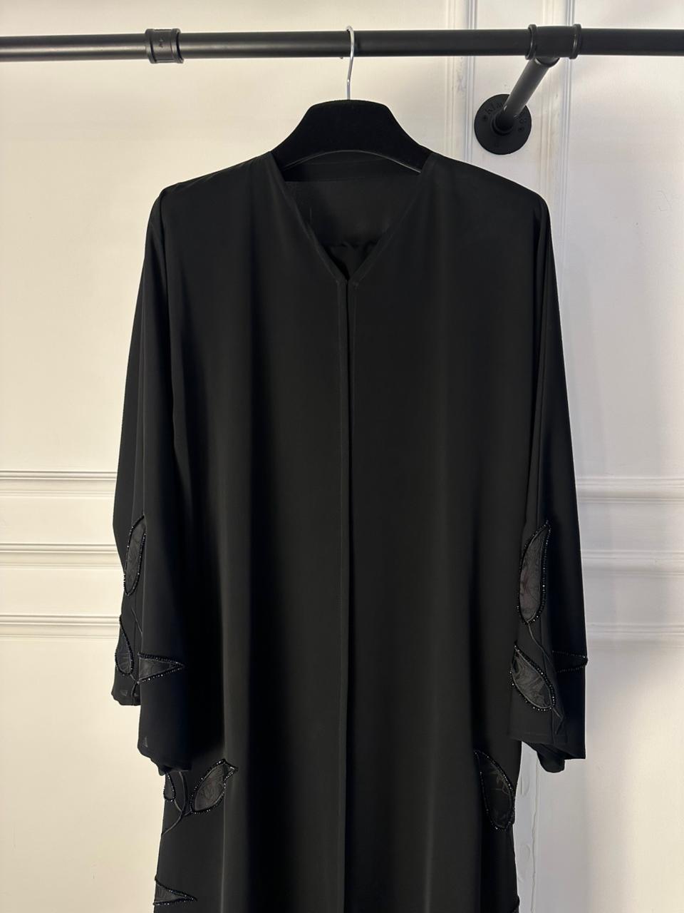 C 1961 Black Leafy Beaded Abaya - nada