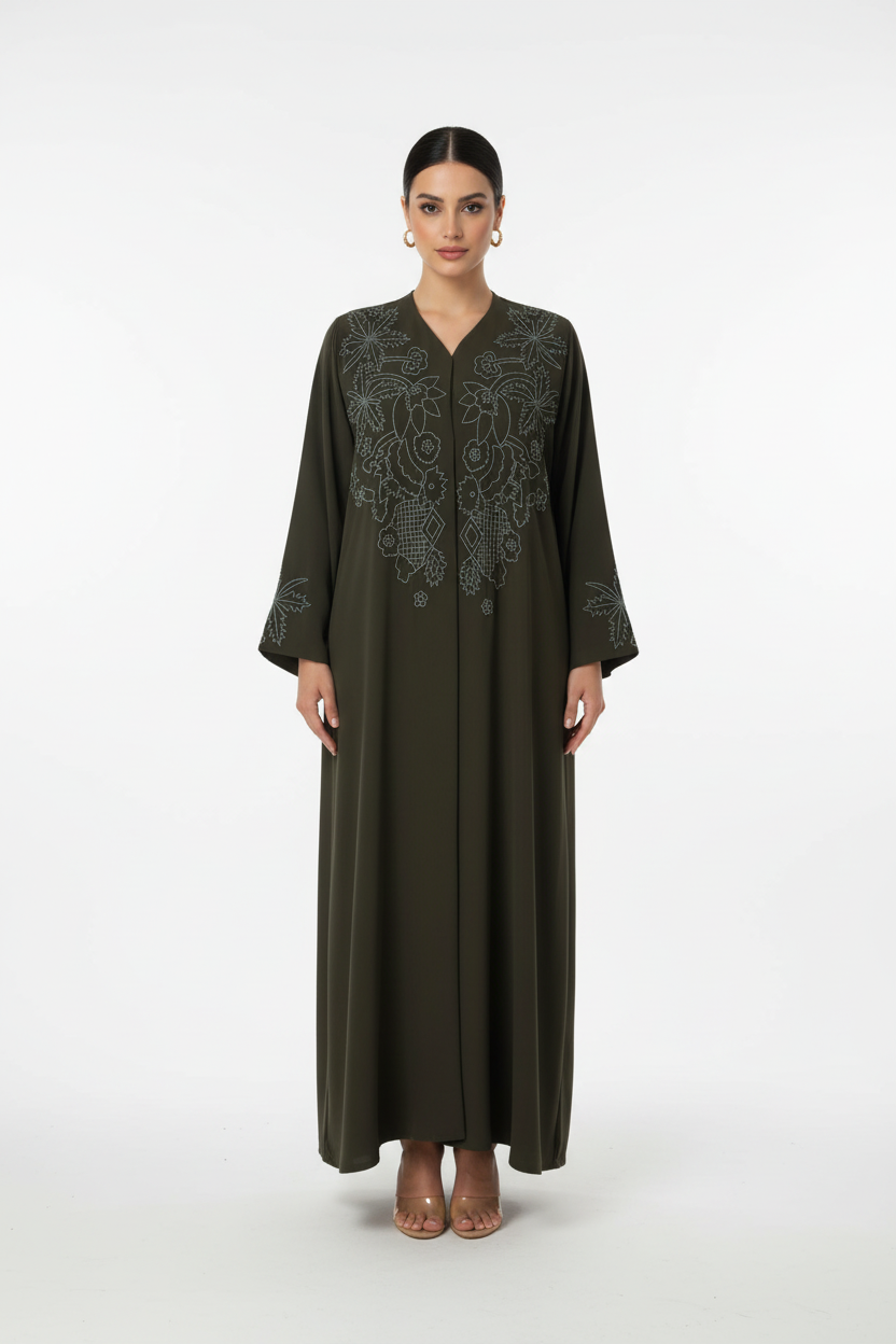 C 1963 Olive Beaded Abaya