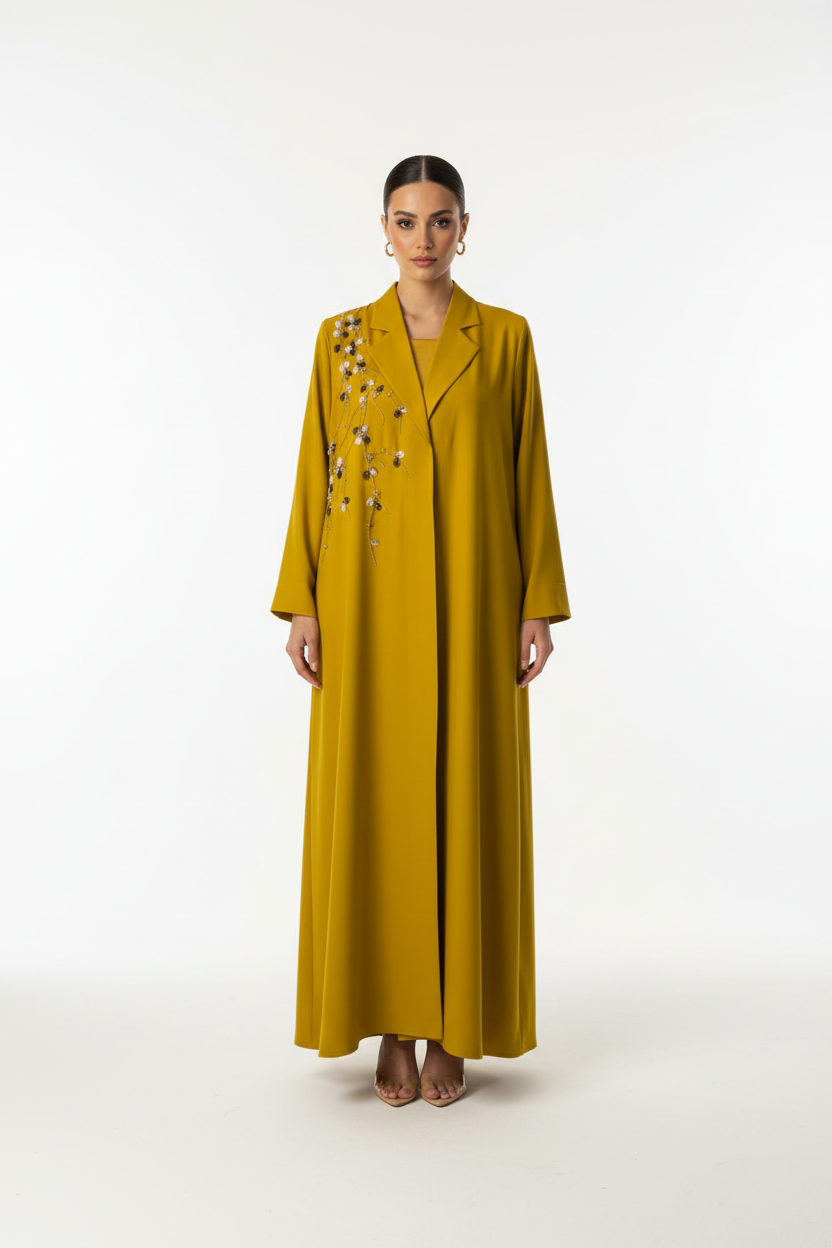 C 1965 Mustard Beaded Abaya