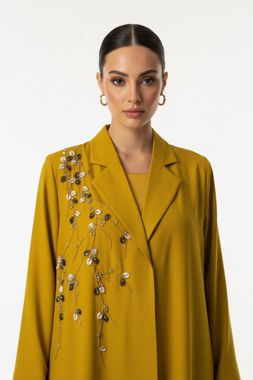 C 1965 Mustard Beaded Abaya