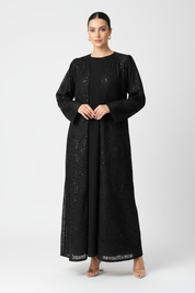 C 1968 Black Sequined Dantel Abaya