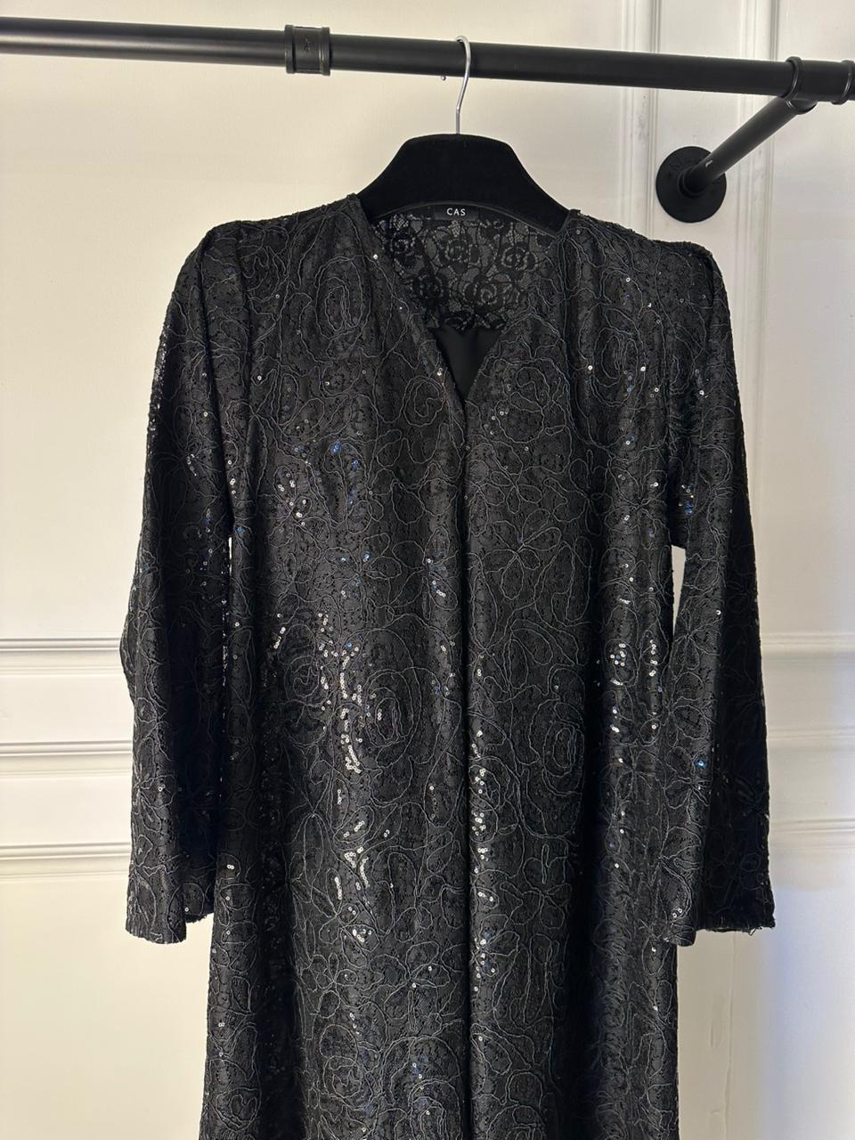 C 1968 Black Sequined Dantel Abaya
