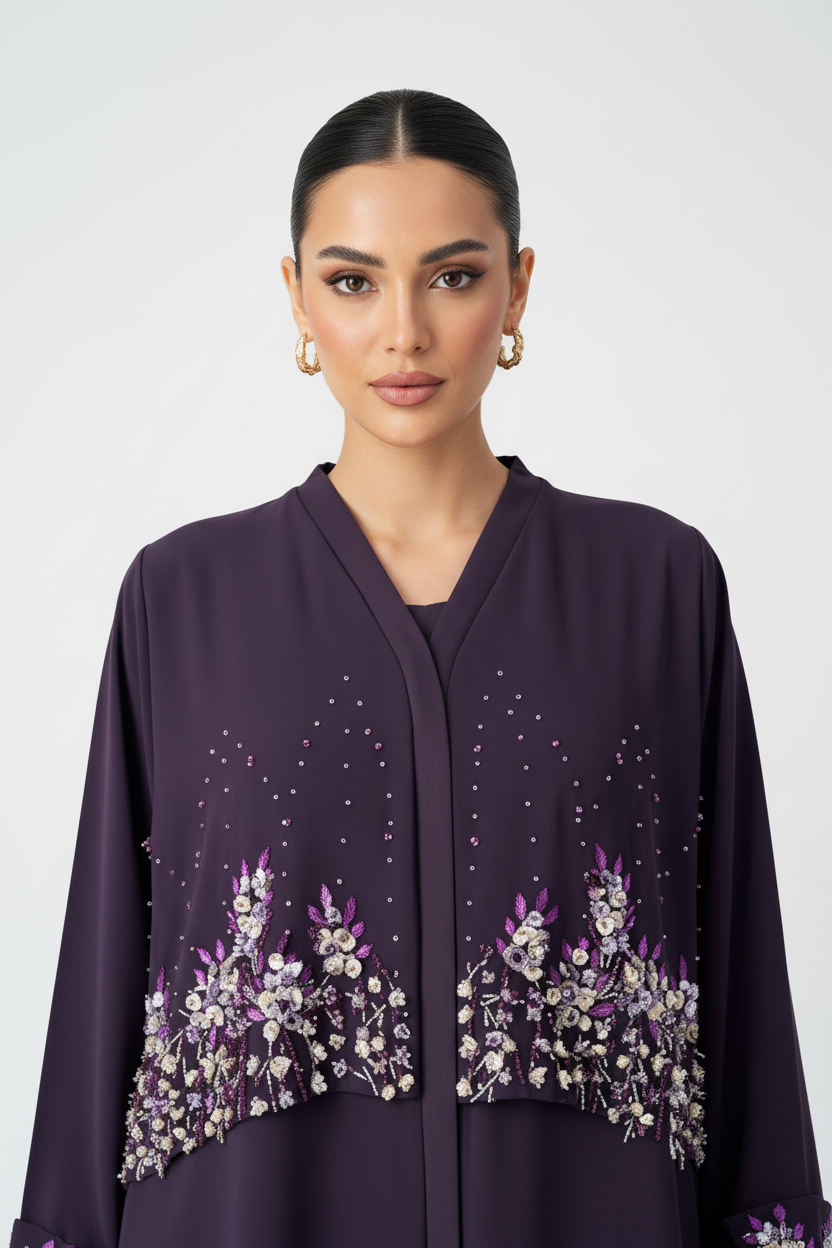 C 1972 Plum Purple Beaded Abaya