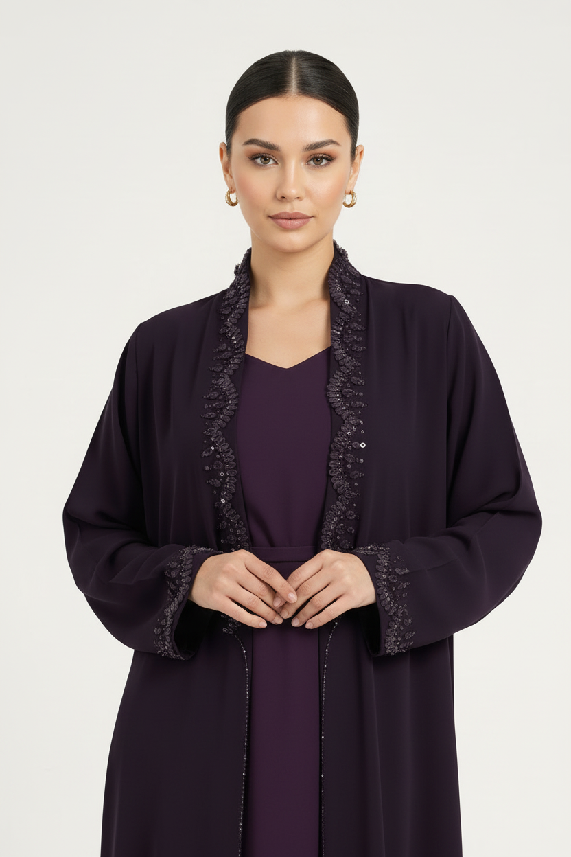 C 1973 Dark Purple Beaded Abaya