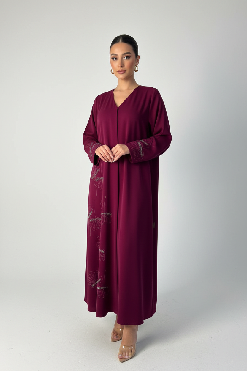 C 1974 Bright Burgundy Beaded Abaya