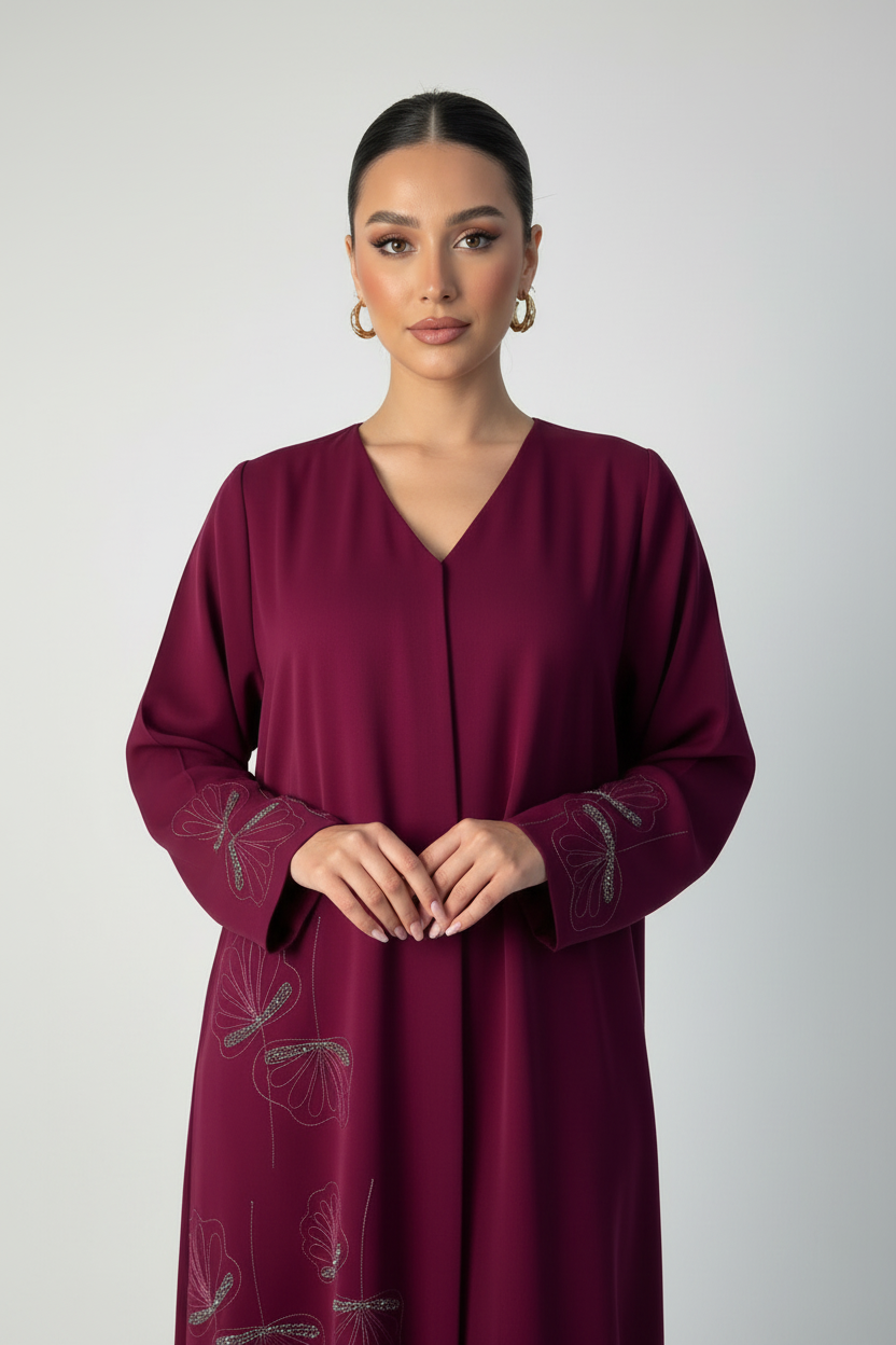 C 1974 Bright Burgundy Beaded Abaya