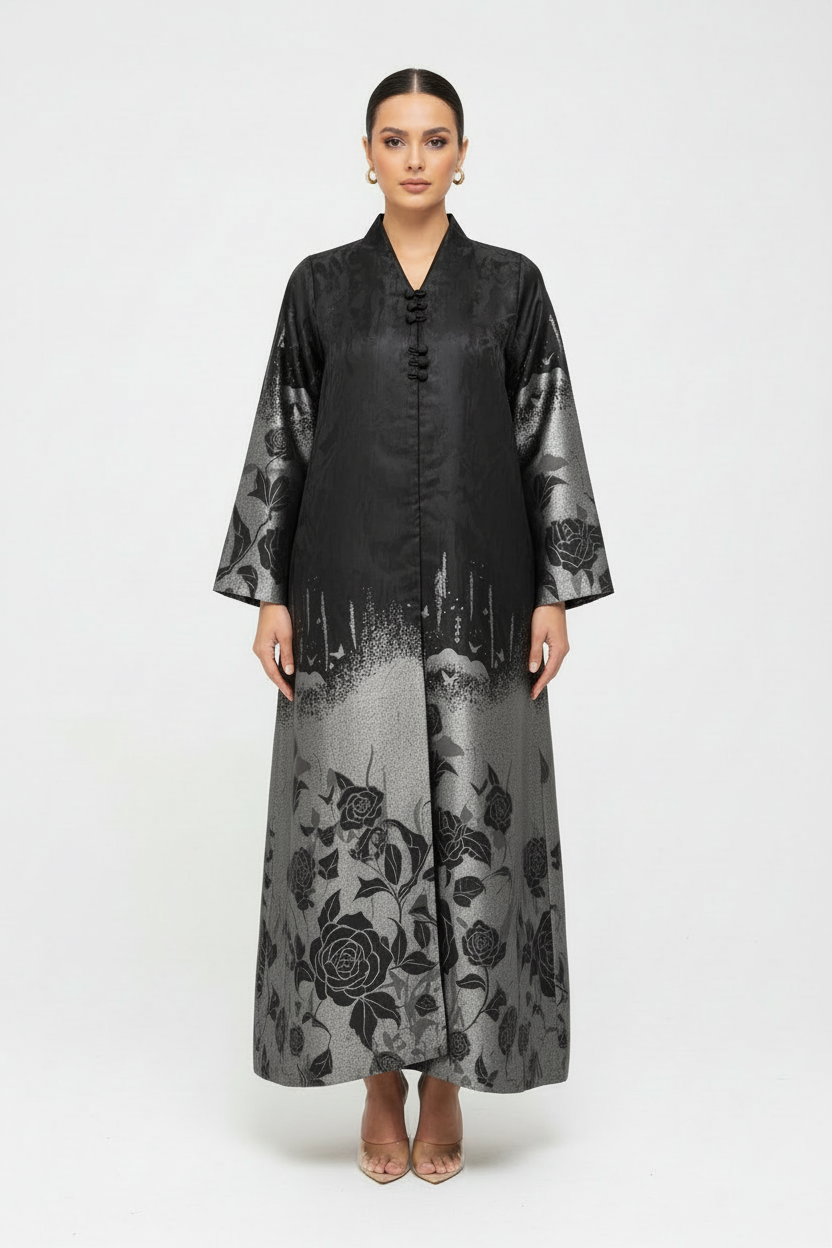 C 1977-03 Silver Floral Abaya