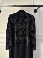 C 1979 Black Velvet Floral Dantel Abaya