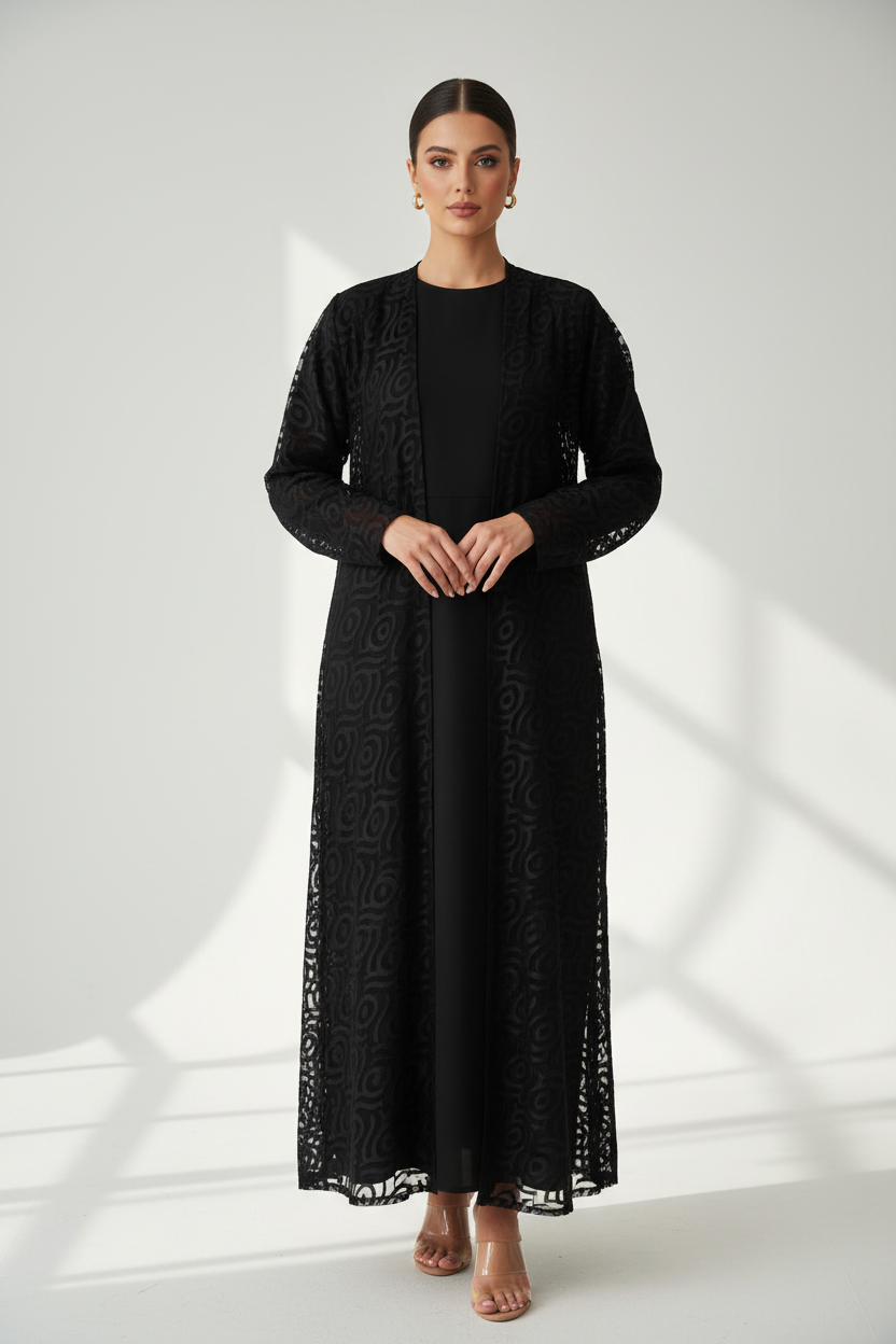 C 1980 Black Dantel Abaya