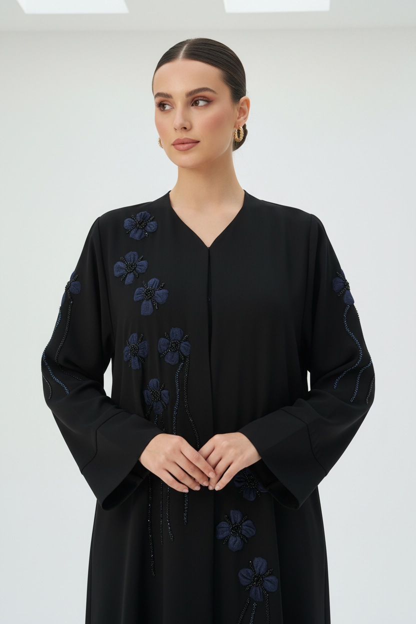 C 1984 Black Floral Beaded Abaya