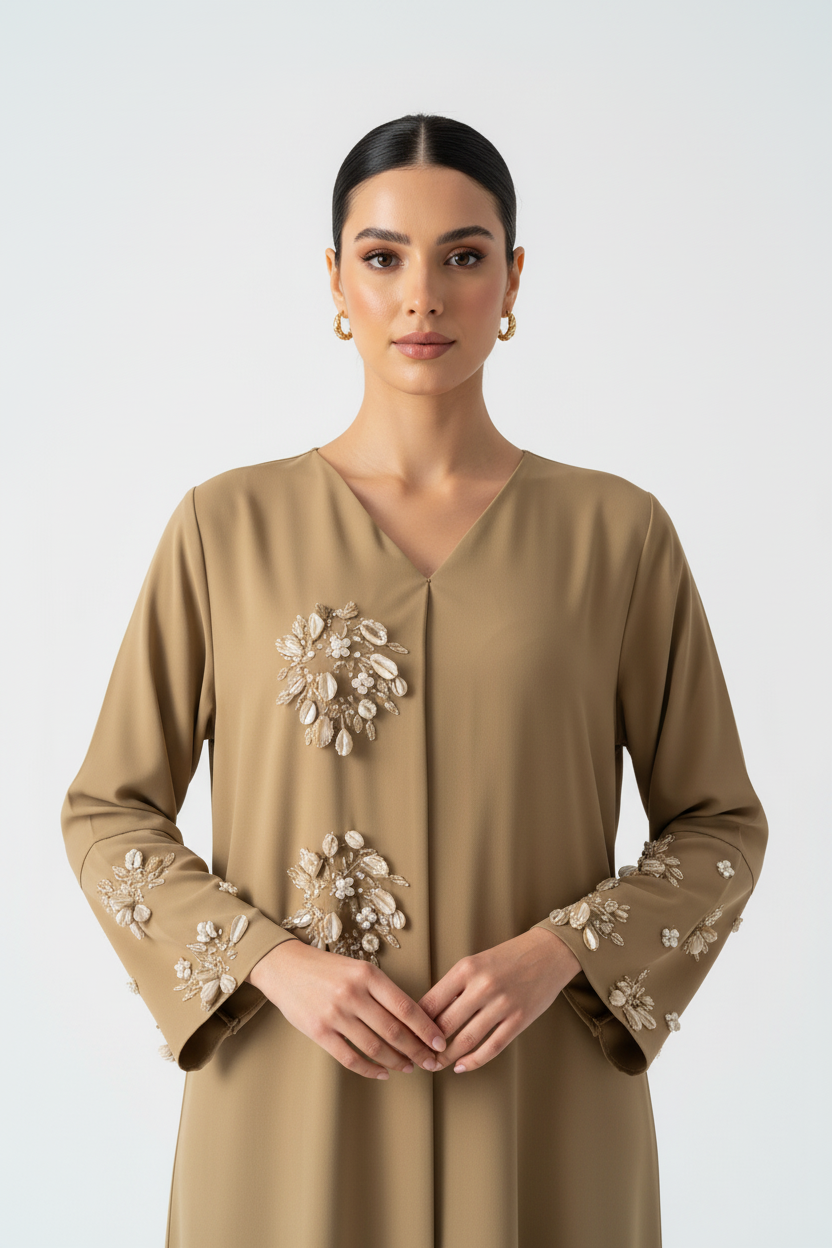C 1988 Sand Brown Beaded Abaya
