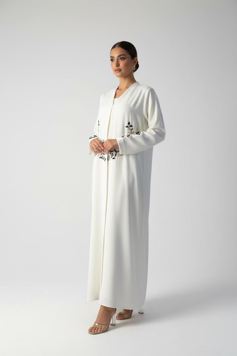 C 1989 White Beaded Abaya
