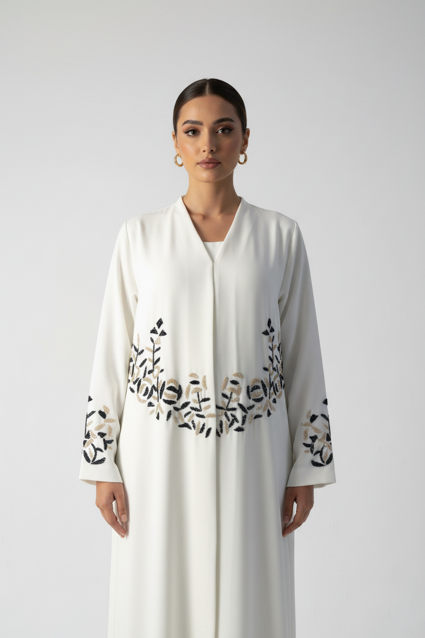 C 1989 White Beaded Abaya
