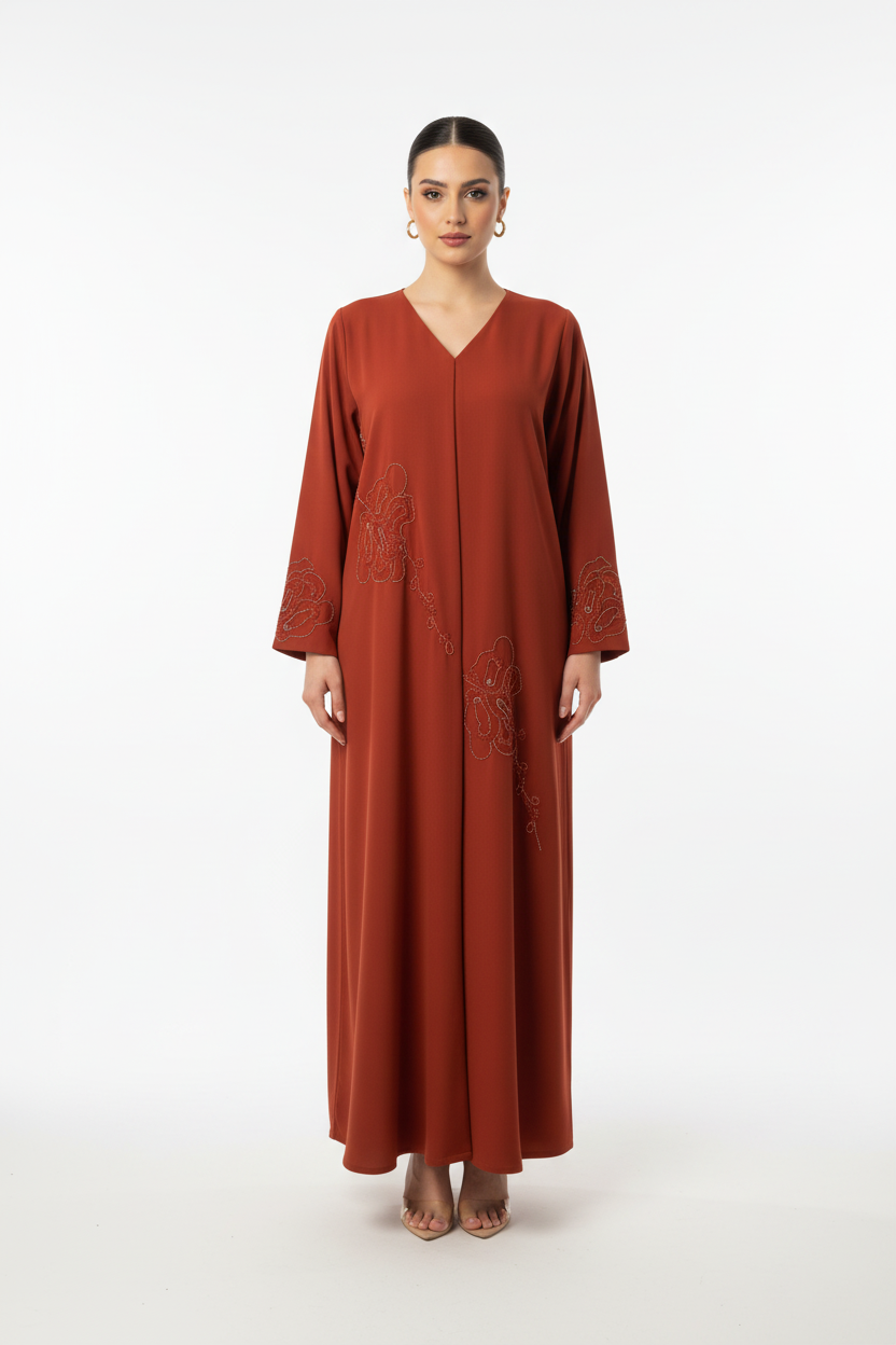 C 1992 Burnt Orange Beaded Abaya