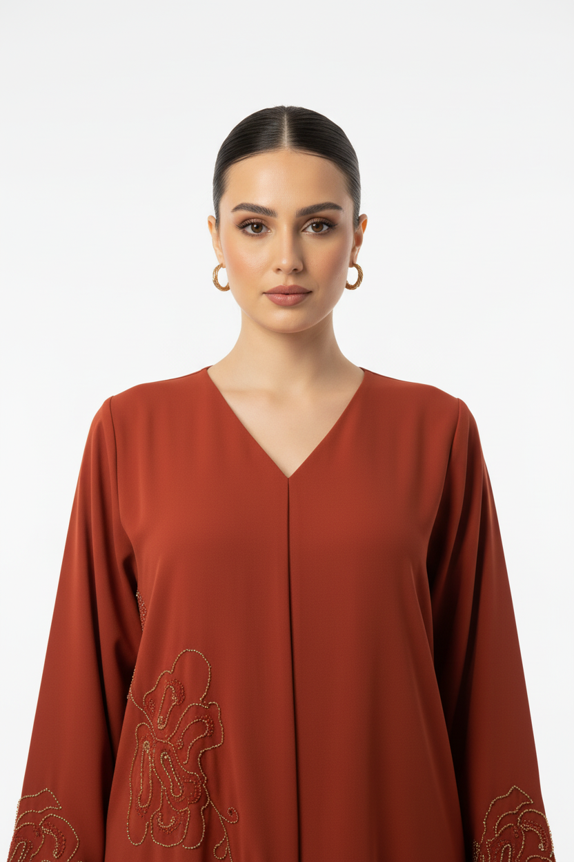 C 1992 Burnt Orange Beaded Abaya