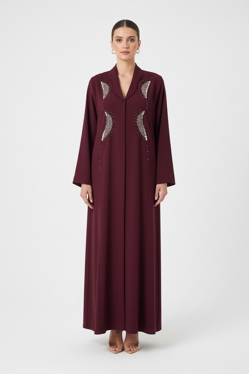 C 1993 Burgundy Beaded Abaya