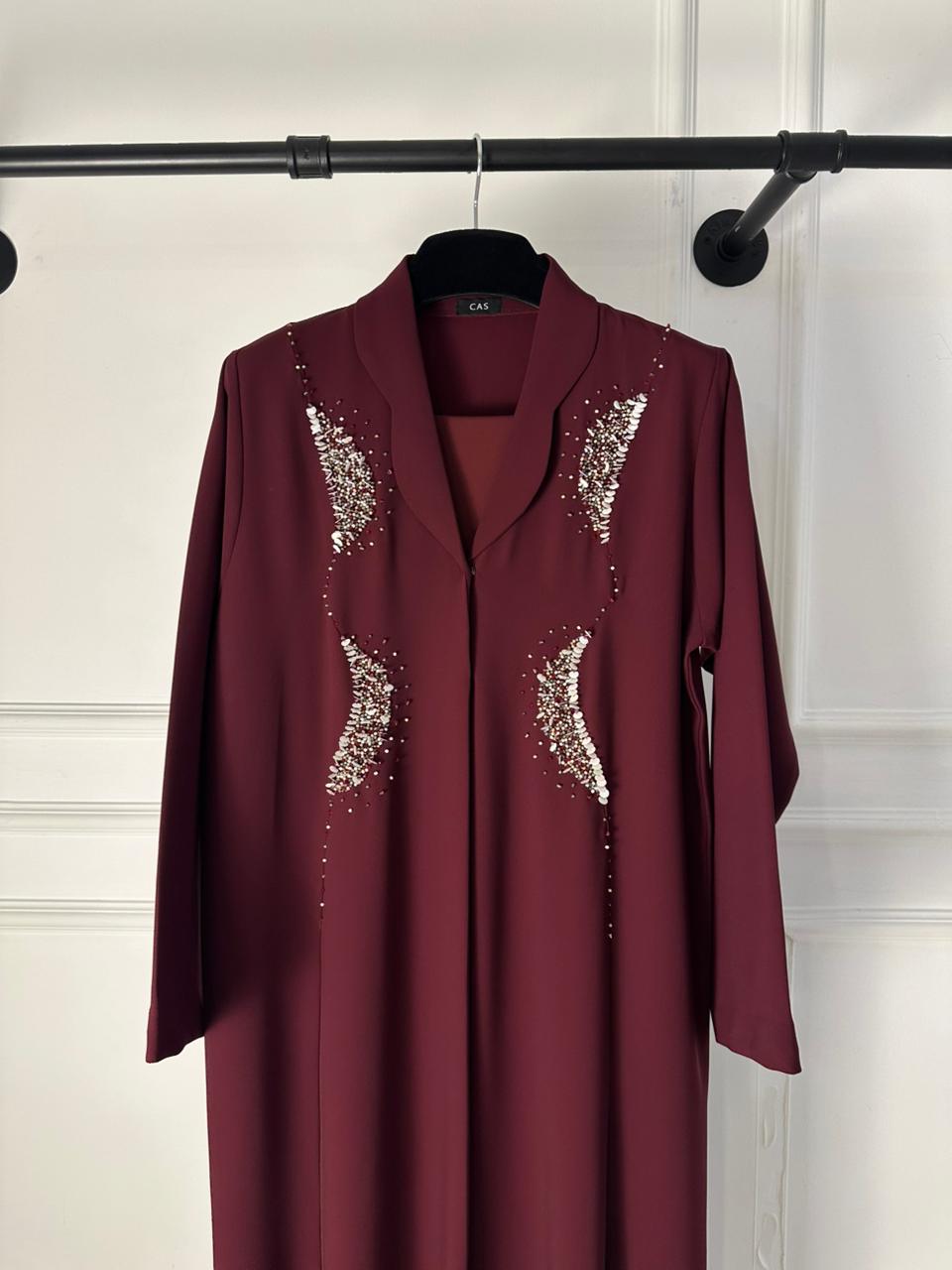 C 1993 Burgundy Beaded Abaya