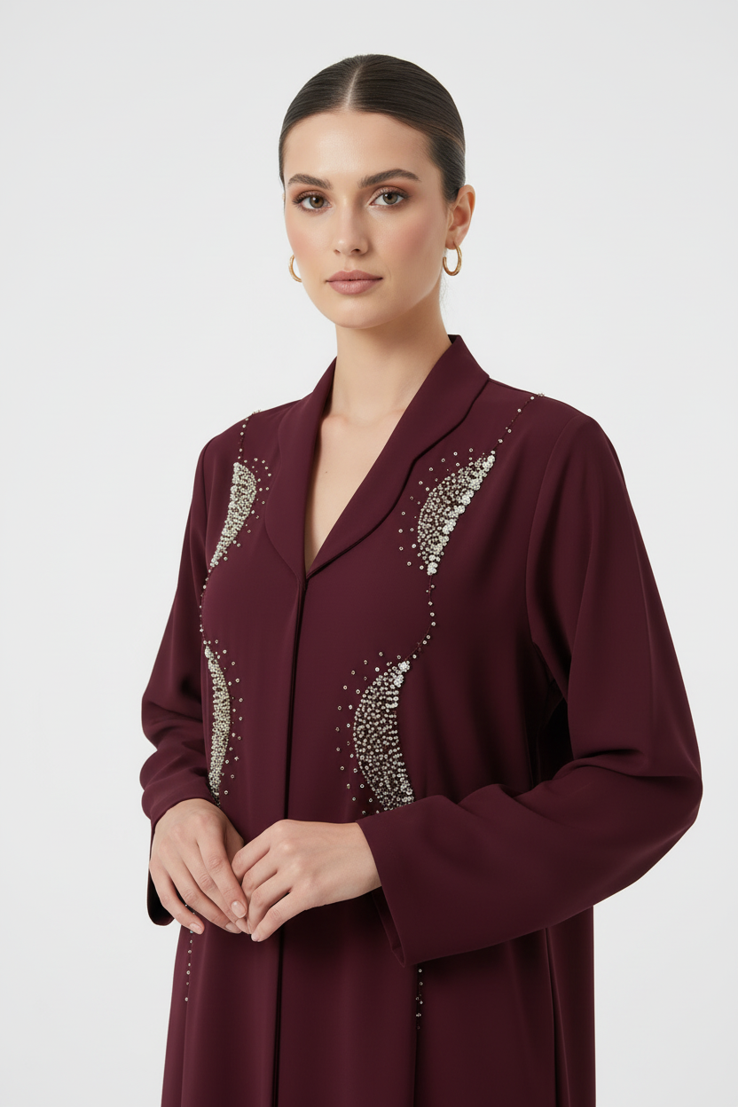 C 1993 Burgundy Beaded Abaya