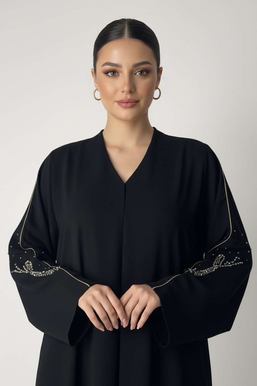 C 2000 Black Beaded Abaya