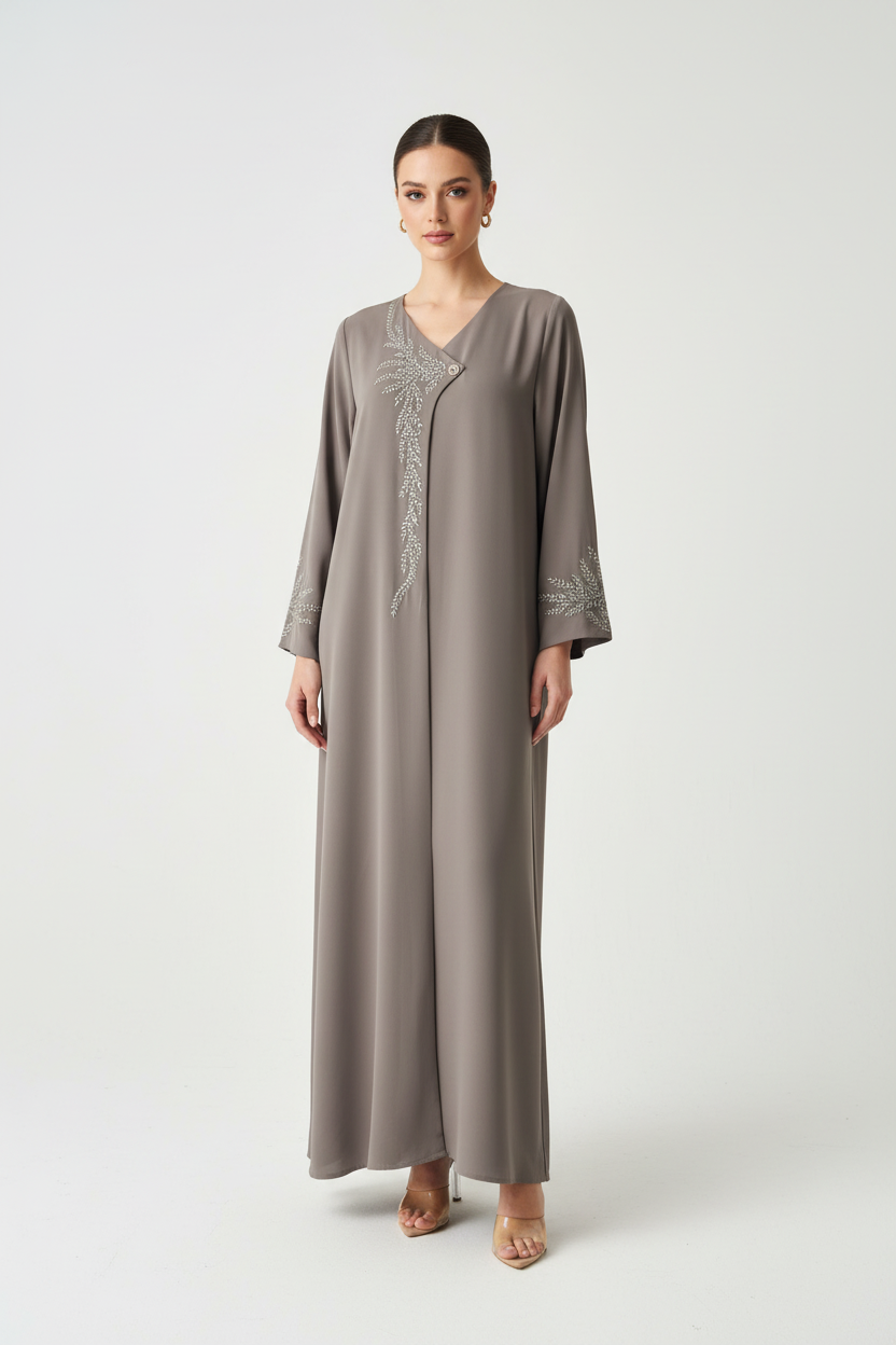 C 2007 Light Taupe Embroidered Abaya