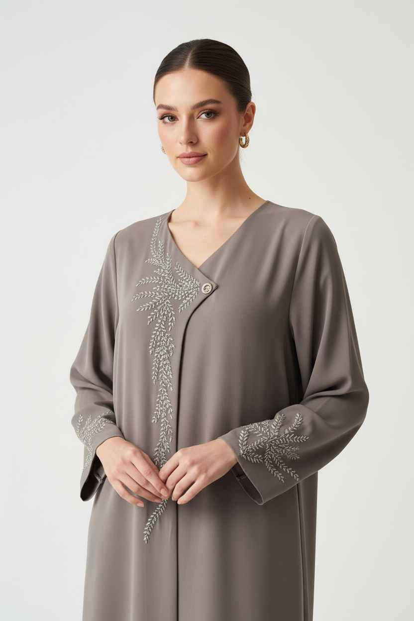 C 2007 Light Taupe Embroidered Abaya