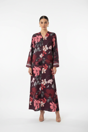 C 2009 Burgundy Floral Printed Abaya