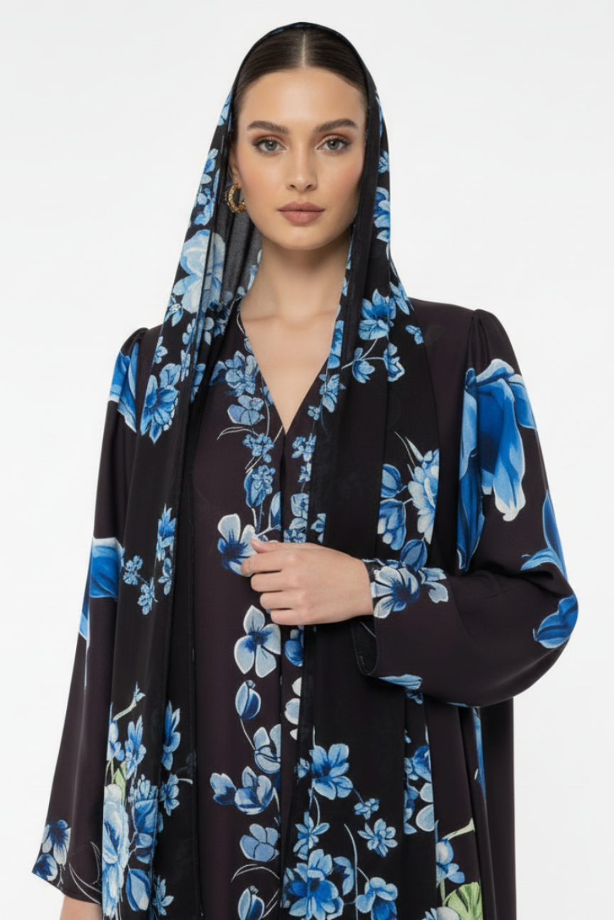 C 2010 Brown Floral Printed Abaya