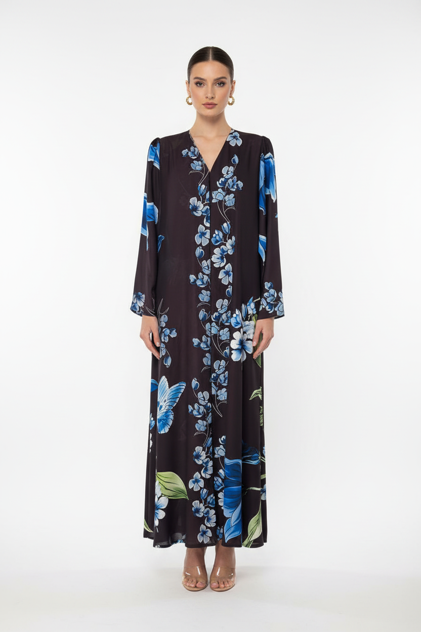 C 2010 Brown Floral Printed Abaya