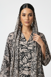 C 2011 Black Beige Printed Abaya