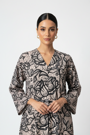 C 2011 Black Beige Printed Abaya