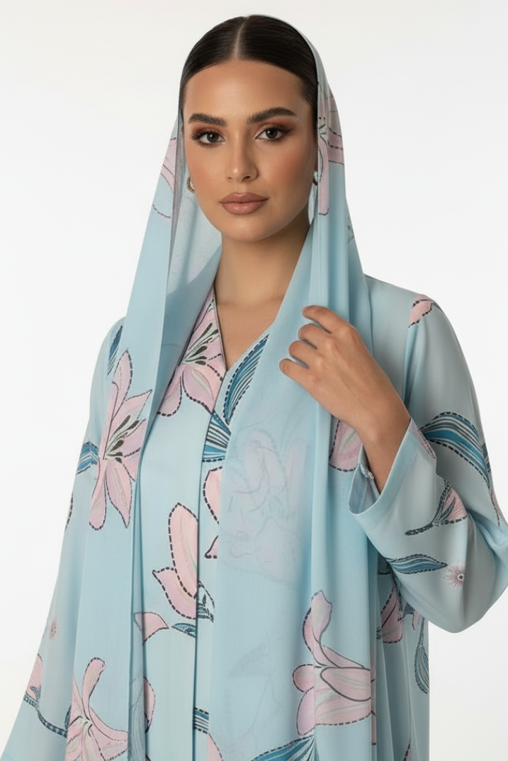 C 2012 Light Blue Floral Abaya